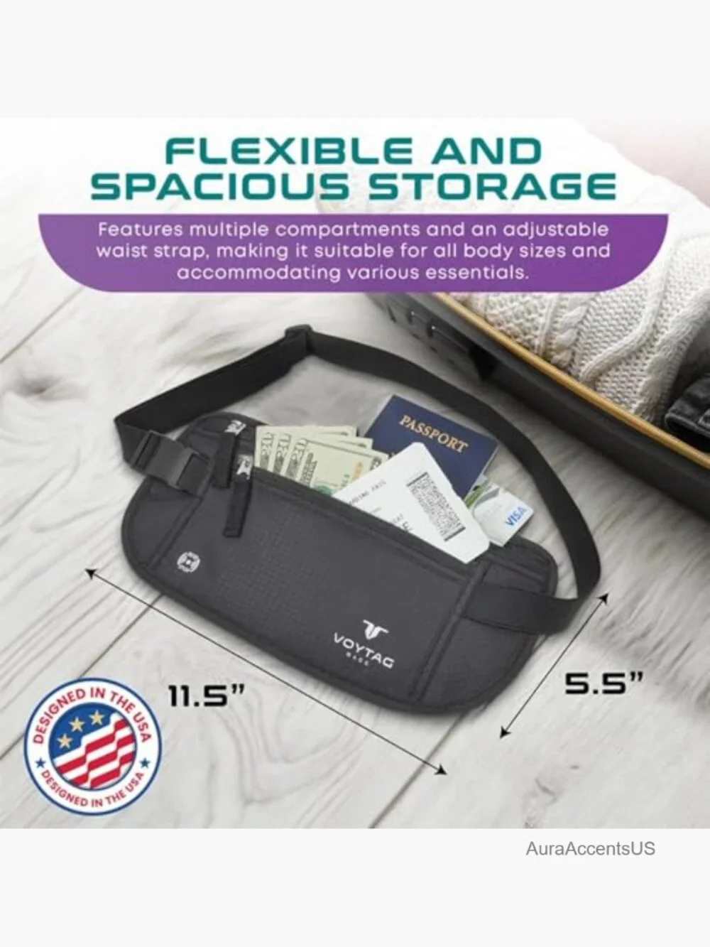RFID Blocking Travel Money Belt & Passport Holder Slim Fanny Pack Secure Pouch